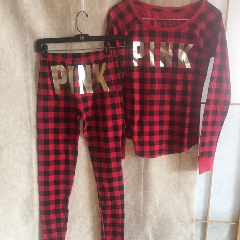 Pink Red Black Plaid Thermal set -Gold Foil Logo